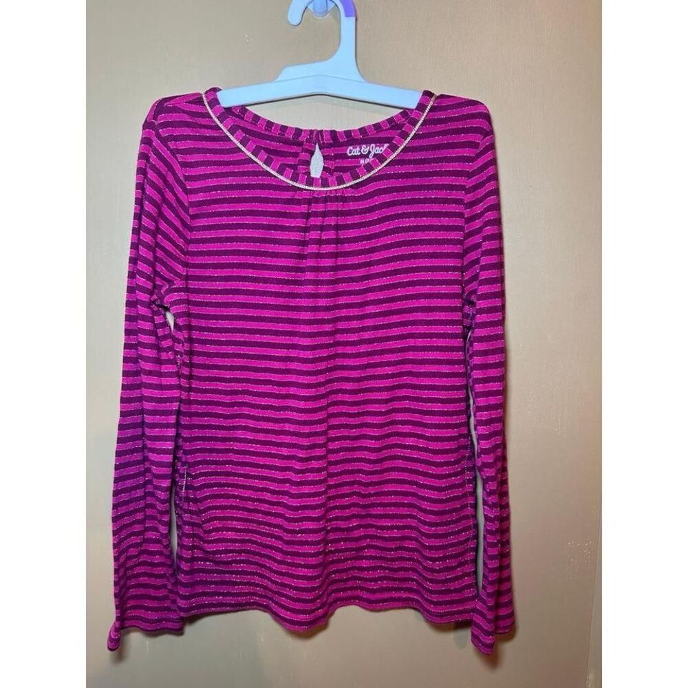 Cat &‎ Jack size 7/8 girls top pink gold stripes